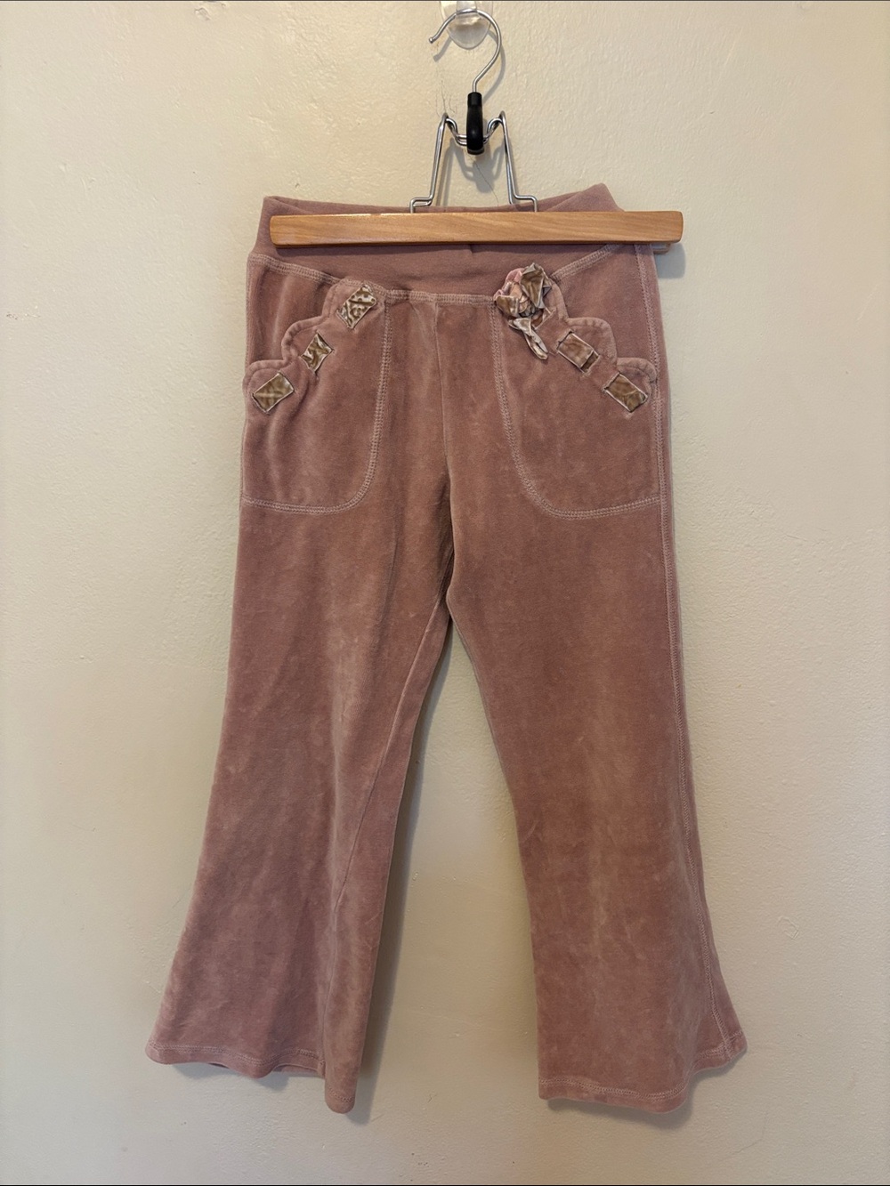 Kate Mack Mauve Pink Velvet Pull-On Joggers with Bow Trim